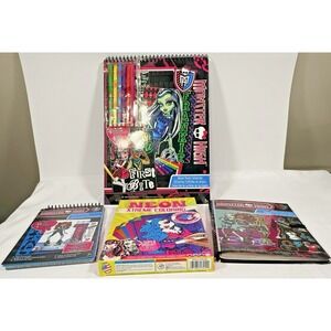 Monster High Activity Book Lot Kids Multicolor Sticker Stylist Neon Coloring